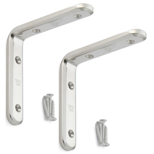 2 supports de montage robustes et résistants à la corrosion, en acier inoxydable massif, capacité de charge : 46 kg, surface : polie brillante, 120 mm (4,8″), XL-SA01-120M. Supports d'étagère pour étagères et bien plus encore, de Sugatsune / LAMP® (Japon)