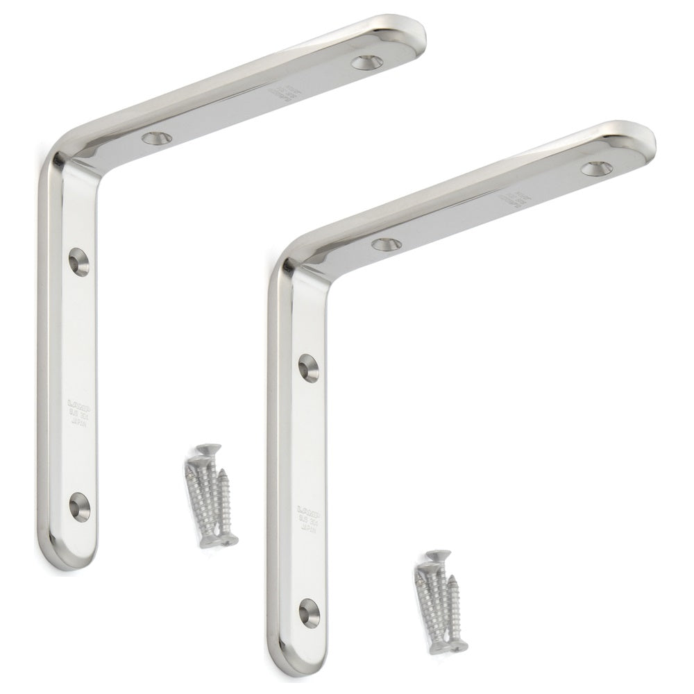 2 pieces of corrosion-resistant, robust mounting brackets, made of solid stainless steel, load capacity: 36 kg, surface: glossy polished, 150 mm (6"), XL-SA01-150M. Shelf brackets for shelves and much more, from Sugatsune / LAMP® (Japan)