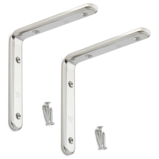 2 supports de montage robustes et résistants à la corrosion, en acier inoxydable massif, capacité de charge : 36 kg, surface : polie brillante, 150 mm (6″), XL-SA01-150M. Supports d'étagère pour étagères et bien plus encore, de Sugatsune / LAMP® (Japon)