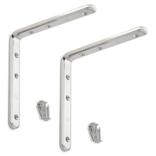 2 supports de montage robustes et résistants à la corrosion, en acier inoxydable massif, capacité de charge : 28 kg, surface : polie brillante, 180 mm (7,1″), XL-SA01-180M. Supports d'étagère pour étagères et bien plus encore, de Sugatsune / LAMP® (Japon)