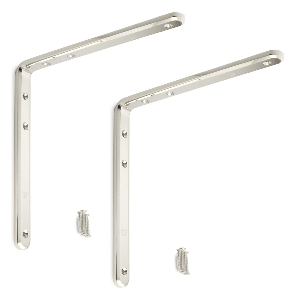 2 supports de montage robustes résistants à la corrosion, en acier inoxydable massif, capacité de charge : 24 kg, surface : polie brillante, 240 mm (9,5″), XL-SA01-240M. Supports d'étagère pour étagères et bien plus encore, de Sugatsune / LAMP® (Japon)