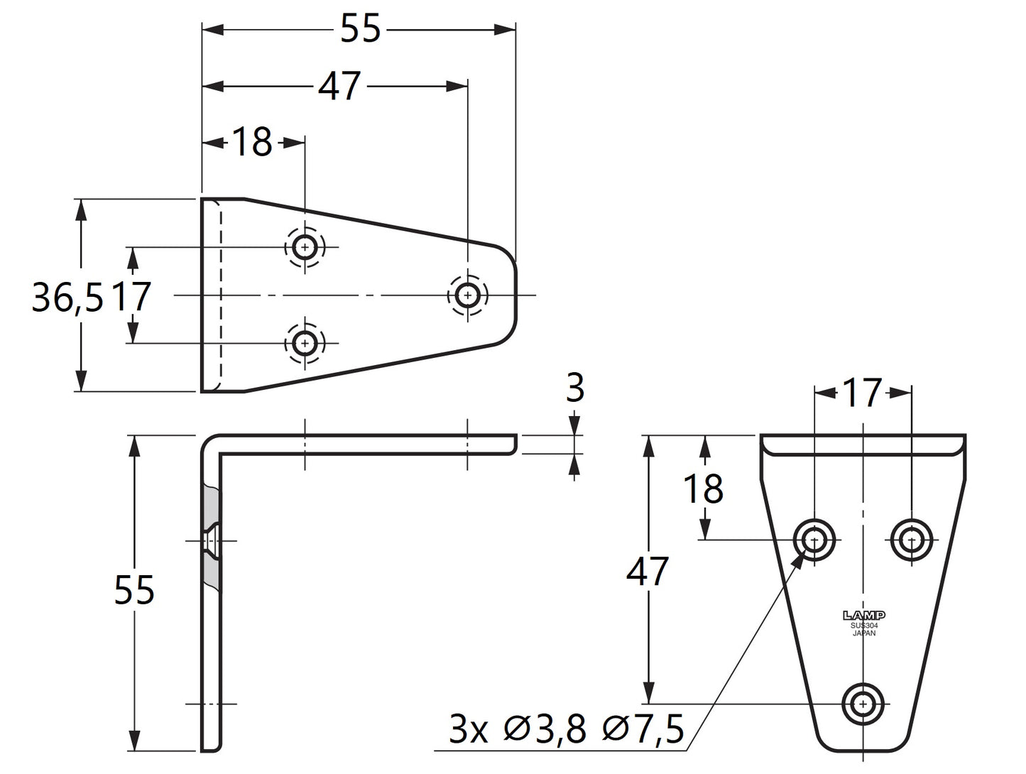 2 supports de montage robustes résistants à la corrosion, en acier inoxydable massif, capacité de charge : 16 kg, surface : polie brillante, SV-55M. Supports d'étagères pour cloisons, étagères et bien plus encore, de Sugatsune / LAMP® (Japon)