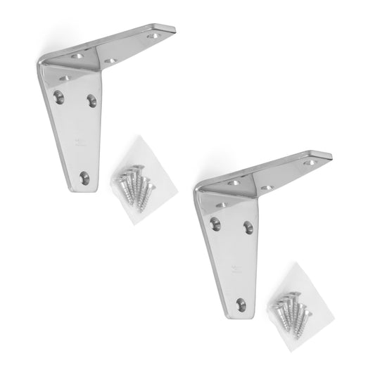 2 supports de montage robustes résistants à la corrosion, en acier inoxydable massif, capacité de charge : 28 kg, surface : polie brillante, SV-80M. Supports d'étagères pour cloisons, étagères et bien plus encore, de Sugatsune / LAMP® (Japon)
