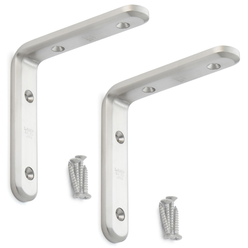 2 pieces of corrosion-resistant, robust mounting brackets, made of solid stainless steel, load capacity: 46 kg, surface: satin matte, 120 mm (4.8"), XL-SA01-120S. Shelf brackets for shelves and much more, from Sugatsune / LAMP® (Japan)