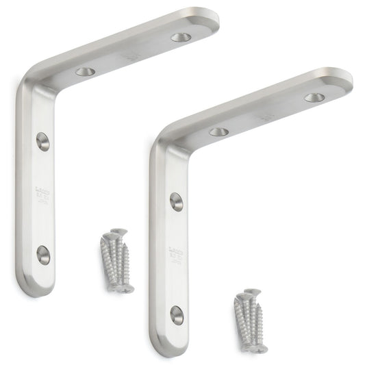 2 supports de montage robustes et résistants à la corrosion, en acier inoxydable massif, capacité de charge : 46 kg, surface : satinée mate, 120 mm (4,8″), XL-SA01-120S. Supports d'étagère pour étagères et bien plus encore, de Sugatsune / LAMP® (Japon)