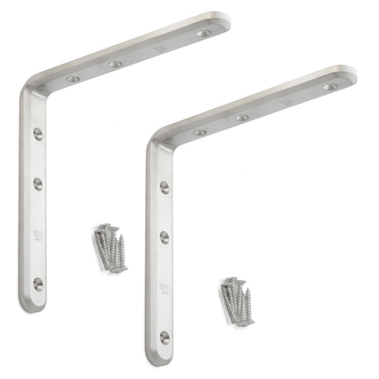 2 supports de montage robustes et résistants à la corrosion, en acier inoxydable massif, capacité de charge : 28 kg, surface : satinée mate, 180 mm (7,1″), XL-SA01-180S. Supports d'étagère pour étagères et bien plus encore, de Sugatsune / LAMP® (Japon)
