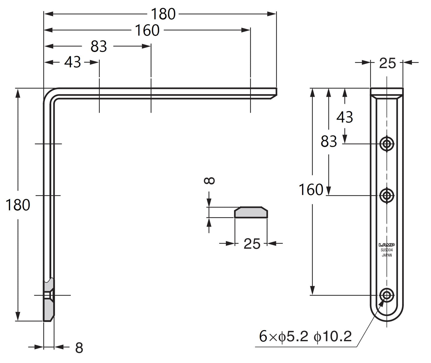 2 supports de montage robustes et résistants à la corrosion, en acier inoxydable massif, capacité de charge : 28 kg, surface : satinée mate, 180 mm (7,1″), XL-SA01-180S. Supports d'étagère pour étagères et bien plus encore, de Sugatsune / LAMP® (Japon)