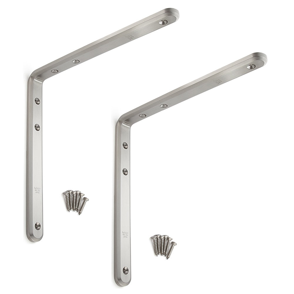 2 supports de montage robustes et résistants à la corrosion, en acier inoxydable massif, capacité de charge : 24 kg, surface : satinée mate, 240 mm (9,5″), XL-SA01-240S. Supports d'étagère pour étagères et bien plus encore, de Sugatsune / LAMP® (Japon)