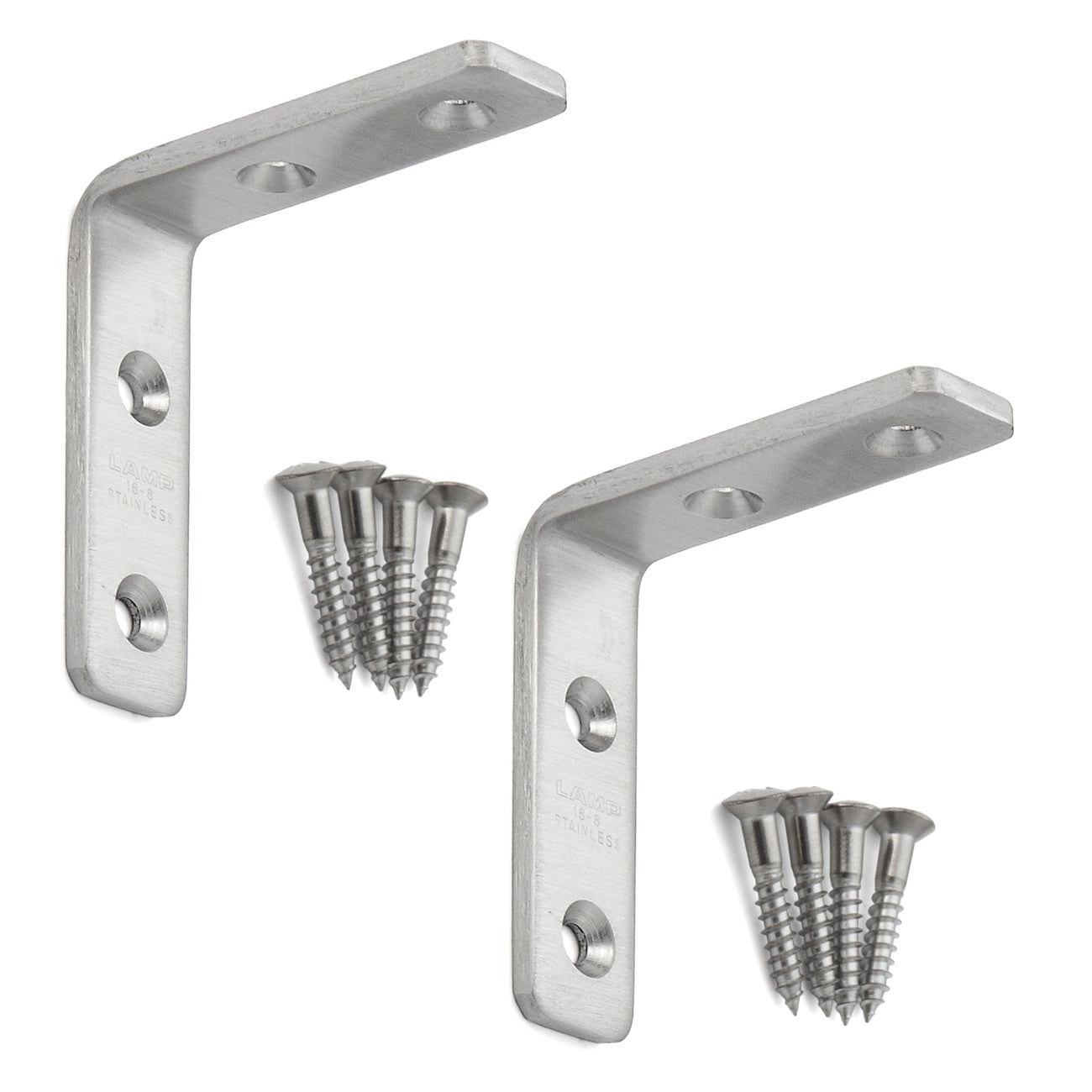 2 pieces of corrosion-resistant, robust mounting brackets, made of solid stainless steel, load capacity: 10 kg, surface: satin matte, 45 mm (1.8"), SU-45S. Shelf brackets for shelves, trays, and much more, from Sugatsune / LAMP® (Japan)