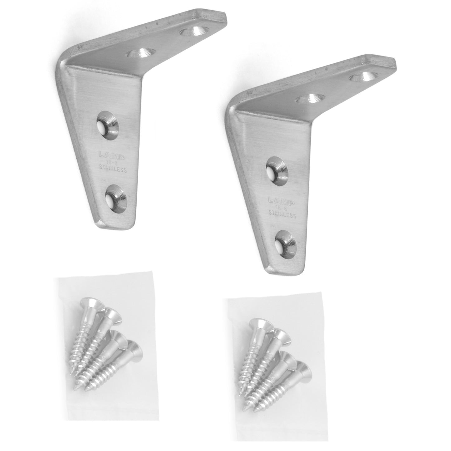 2 pieces of corrosion-resistant, robust mounting brackets, made of solid stainless steel, load capacity: 16 kg (for 2 pieces), finish: satin matte, SV-40S. Shelf brackets for shelves, dividers, and much more, from Sugatsune / LAMP® (Japan)