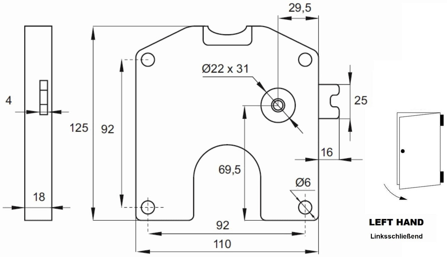 Münzpfandschloss mit CHF 1.- Einwurf, inkl. 2 Schlüsseln, Oberfläche: dunkelgrau, 110 mm (4,4″), Ausführung: linksschließend, 14.60.249-C. Spindschloss für Spind, Umkleidespind, Schulspind, Umkleideschrank und viel mehr, von SISO Denmark