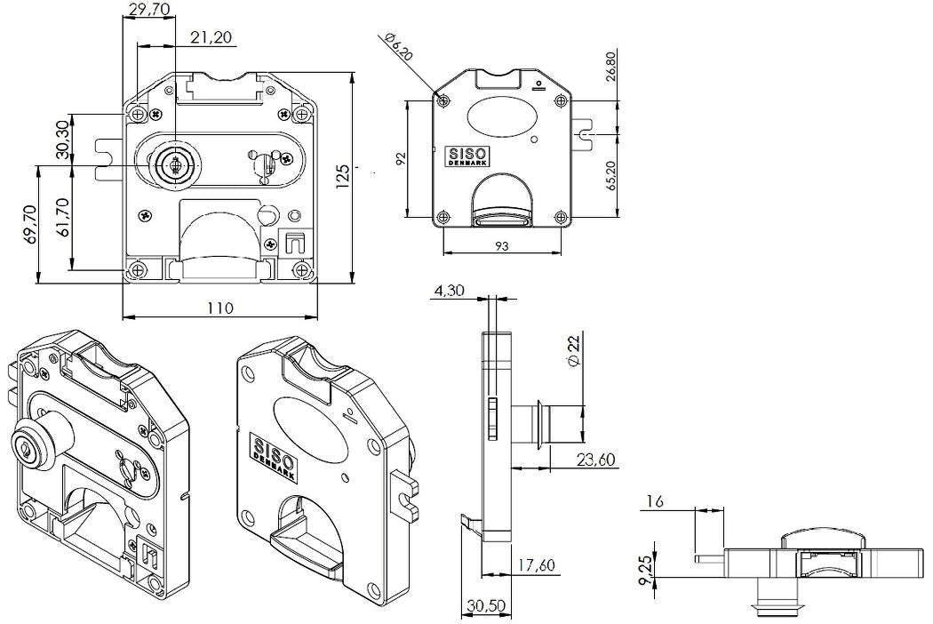 Münzpfandschloss mit CHF 1.- Einwurf, inkl. 2 Schlüsseln, Oberfläche: dunkelgrau, 110 mm (4,4″), Ausführung: linksschließend, 14.60.249-C. Spindschloss für Spind, Umkleidespind, Schulspind, Umkleideschrank und viel mehr, von SISO Denmark