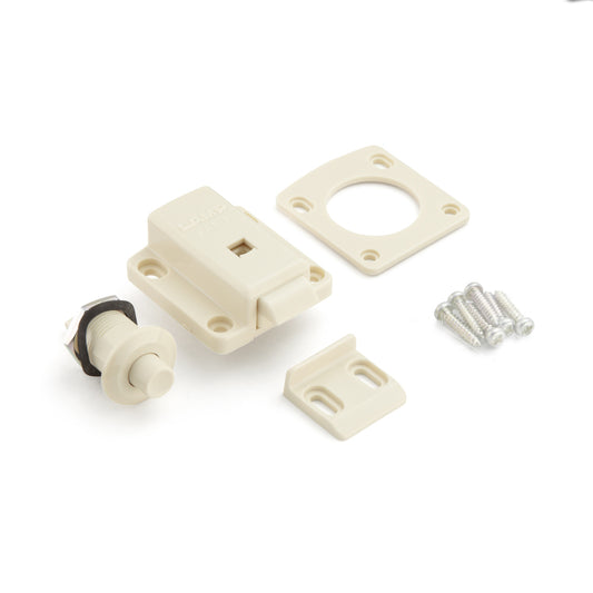 Push-button lock for door thicknesses from 18 to 21 mm, surface: ivory, SL-B211-I for motorhome conversions, yacht interiors, caravan furniture