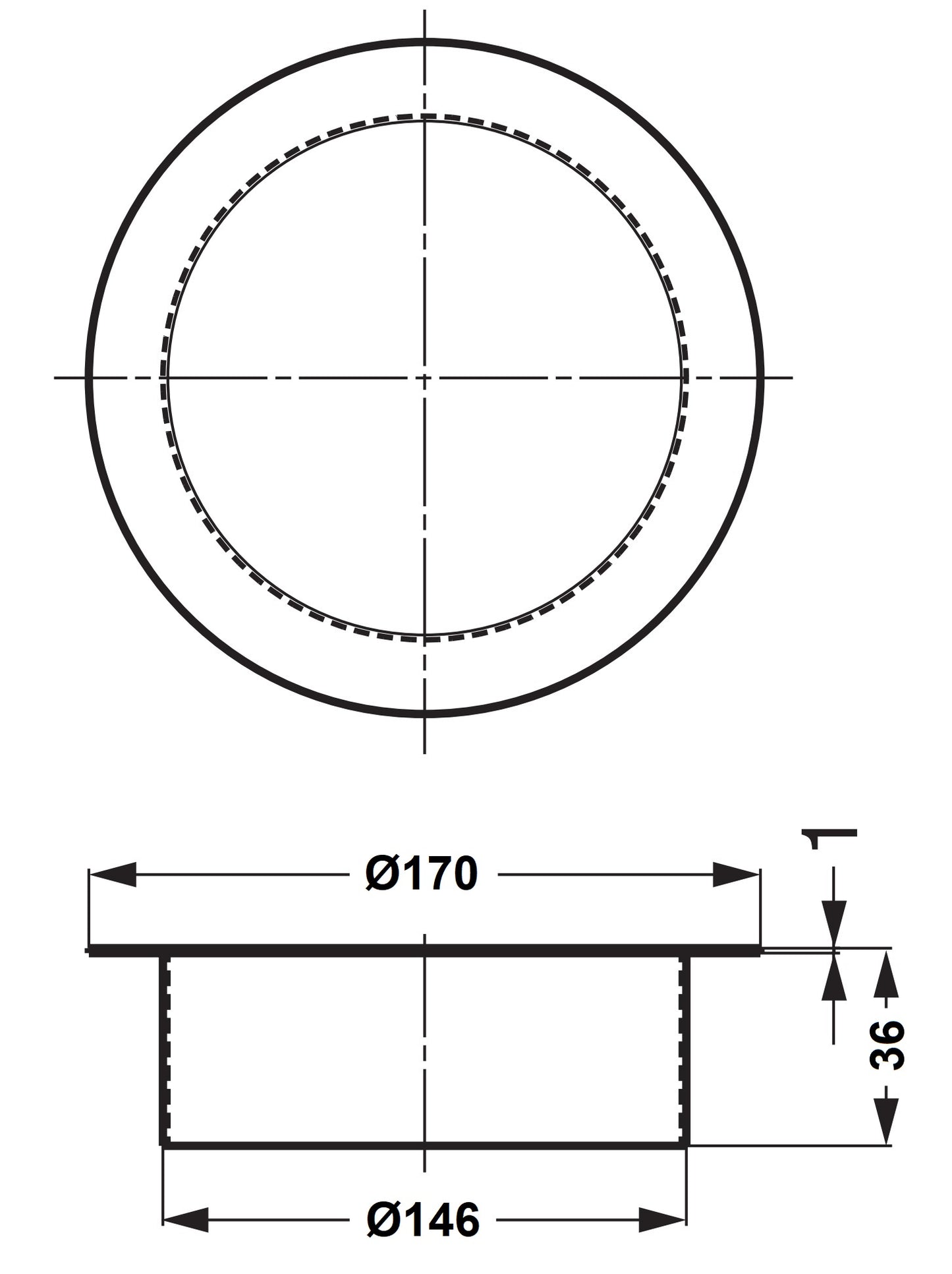 Hochwertige Abdeckung für Abfallbehälter, ringförmig, Ø170 mm, für Montage in Arbeitsplatte. Durchwurf für Abwurfbehälter aus massivem Edelstahl  von Sugatsune / LAMP® (Japan)