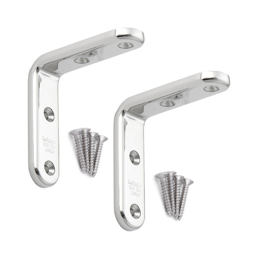 2 high-quality mounting brackets, made of solid stainless steel, load capacity: 48 kg, surface: glossy polished, 70 mm (2.8"), SU-A70M. Shelf brackets for shelves, trays, and much more, from Sugatsune / LAMP® (Japan)