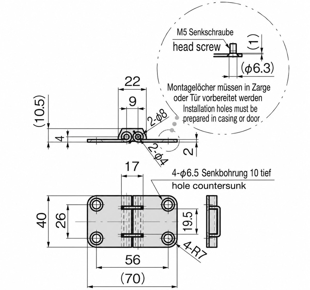 2 Stück rostfreies hochwertiges Lukenscharnier, aus Edelstahl SUS316, 70 mm, B-1013 für Schiffsluken, Decksluken, Bodenklappen, Wartungsklappen