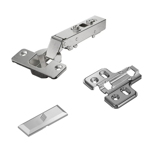 rostfreies Topfscharnier, Auflage: voll aufliegend, 9289590, von Hettich, Ausführung: Montageplatte mit 0 mm Distanz. Produktbild
