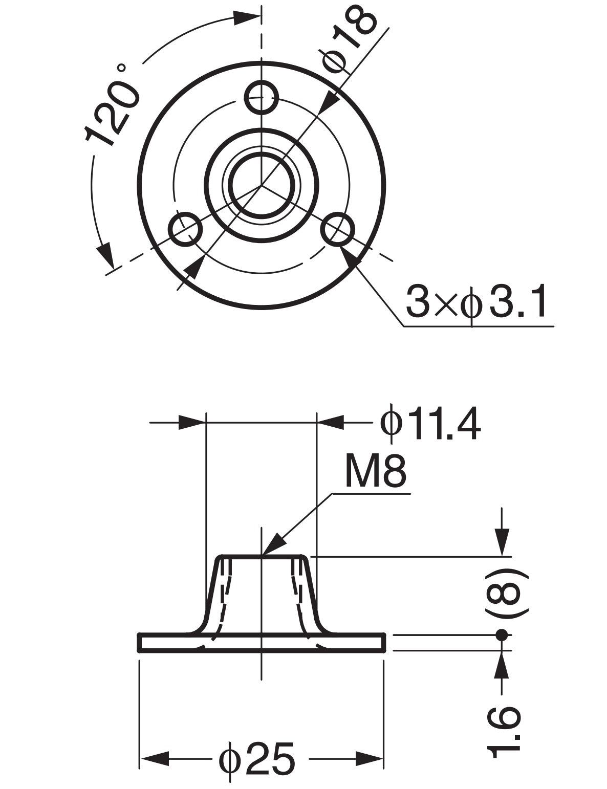 4 Stück runde Anschraubplatte mit M8 Gewinde, Befestigungsplatte, aus robustem Stahl, 25 mm (1″), AP5-M8. Montageplatte, für Möbelfüße, Möbelrollen, Maschinenfüße, Schrankbeine, Sofafüße und viel mehr, von Sugatsune / LAMP® (Japan)