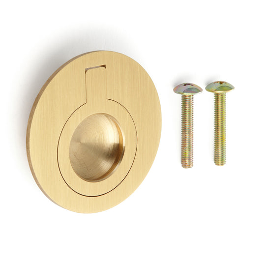 Runder Klappgriff aus Messing, Oberfläche: satiniert matt, 51,2 mm (2,1″) 580-SB. Ringgriff 580-SB für Wohnmobil, Boot, Revisionsklappe, Revisionstür, von Sugatsune / LAMP® (Japan)