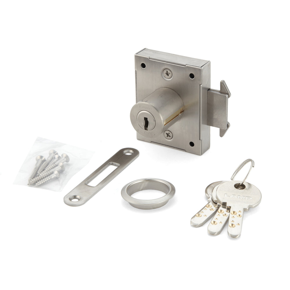 Sliding door lock, made of stainless steel SUS304, surface: nickel-plated, satin matt, design: different locking, 7810K-24-SNI-RB for sliding door