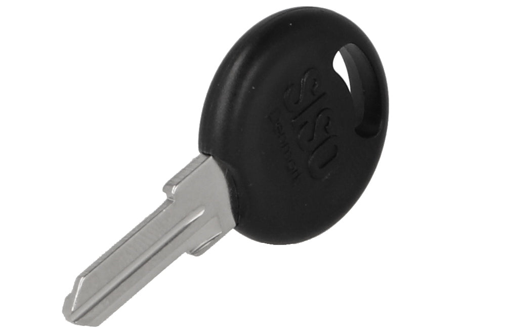 Key blank, 48.1 mm (1.9"). Metal and plastic key blank for lock 8813, handle lock L-44, handle lock 177, handle lock T-44, handle lock 1821, handle lock 1822, cam lock X-44, and bascule lock 7080, from SISO Denmark