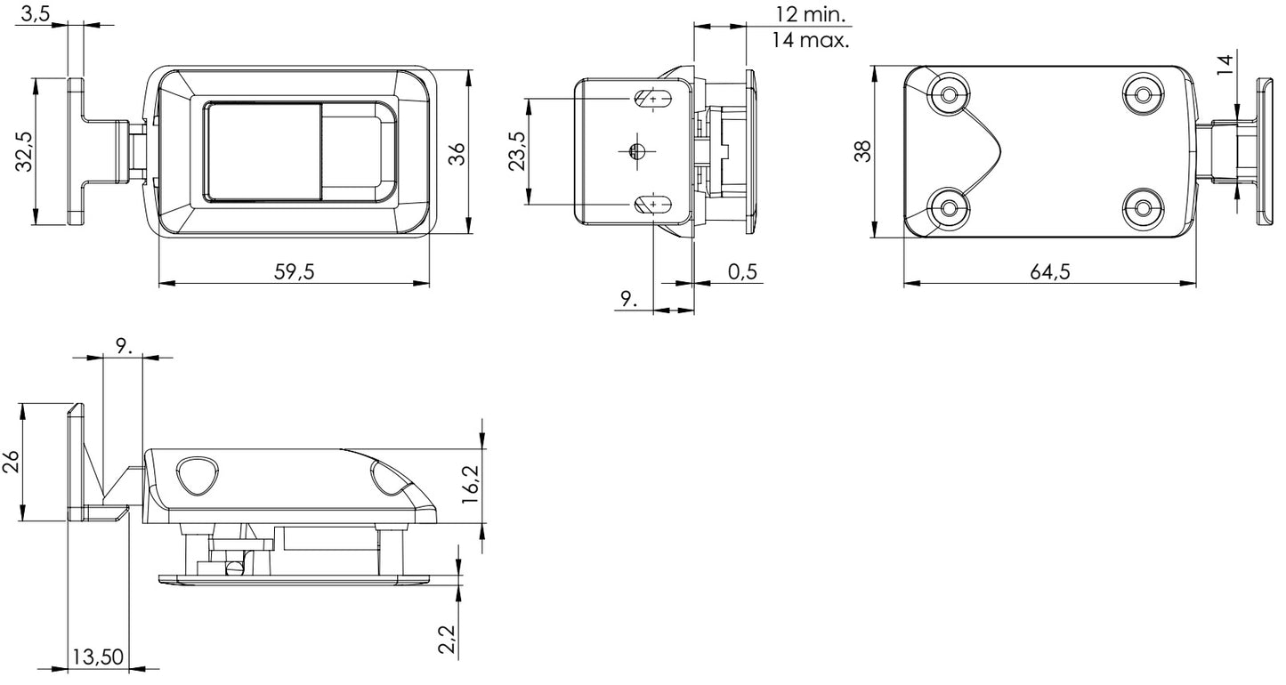 High-quality snap lock with folding handle, made of Zamak, surface: black, 14.03.091-0 for caravans, yachts, mobile homes, private jets, motorhomes