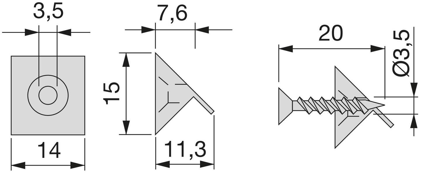 20 Stück Schrankrückwandbefestigung 9169717 dreieckig, mit Keil, schwarz matt, 15 mm (0,6″). Schubladenkeil zum fixieren von Schrankrückwand, Schubladenboden, von EMUCA