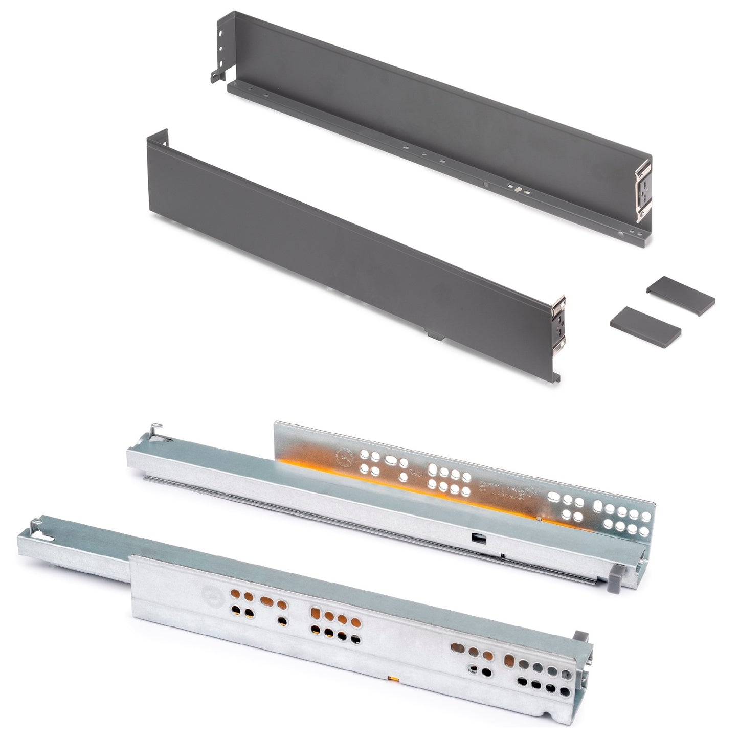 Schubkasten Set, mit extra dünnen Zargen, Höhe: 88 mm, 3275335, Schubladentiefe: 440 mm, von EMUCA, anthrazitgrau, Ausführung: Vollauszug mit Soft-Close. Produktbild
