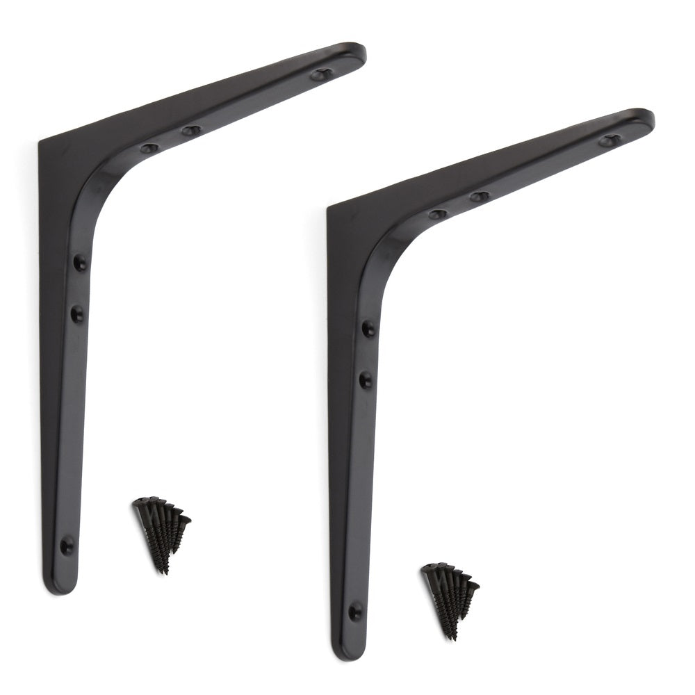 2 high-quality heavy-duty mounting brackets, load capacity: 50 kg (111 lbs), finish: black, 180.5 mm (7.2"), BTK-180B. Heavy-duty shelf brackets for shelves, dividers, shelves, corner joints, and much more, from Sugatsune / LAMP® (Japan)