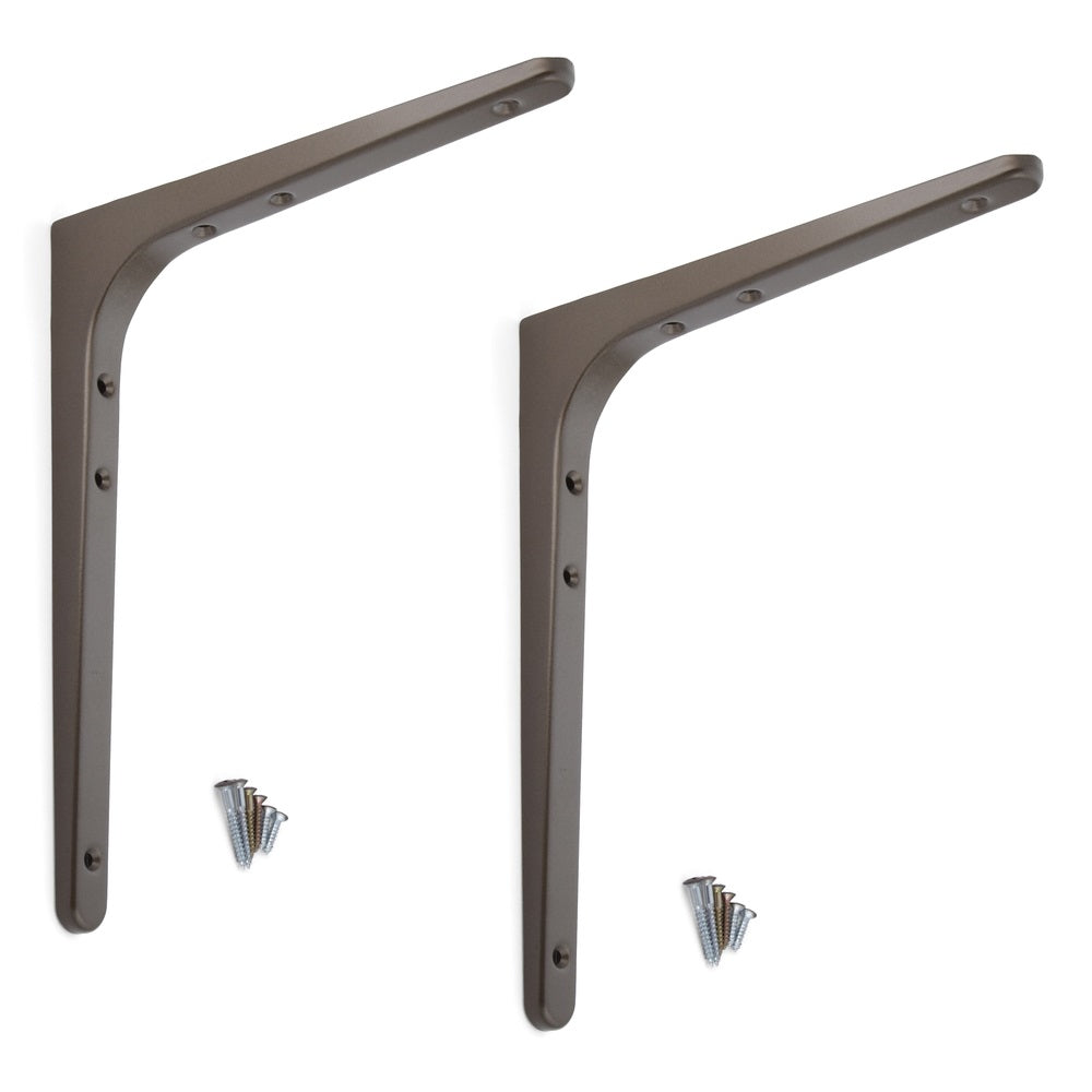 2 high-quality heavy-duty mounting brackets, load capacity: 56 kg (124 lbs), finish: Umbra, 240 mm (9.5"), BTK-240UM. Heavy-duty shelf brackets for shelves, dividers, shelves, corner joints, and much more, from Sugatsune / LAMP® (Japan)