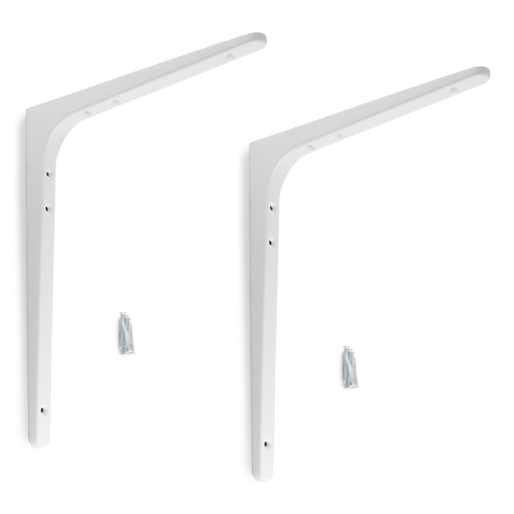 2 high-quality heavy-duty mounting brackets, load capacity: 70 kg (155 lbs), finish: white, 301 mm (11.9"), BTK-300W. Heavy-duty shelf brackets for shelves, dividers, shelves, corner joints, and much more, from Sugatsune / LAMP® (Japan)