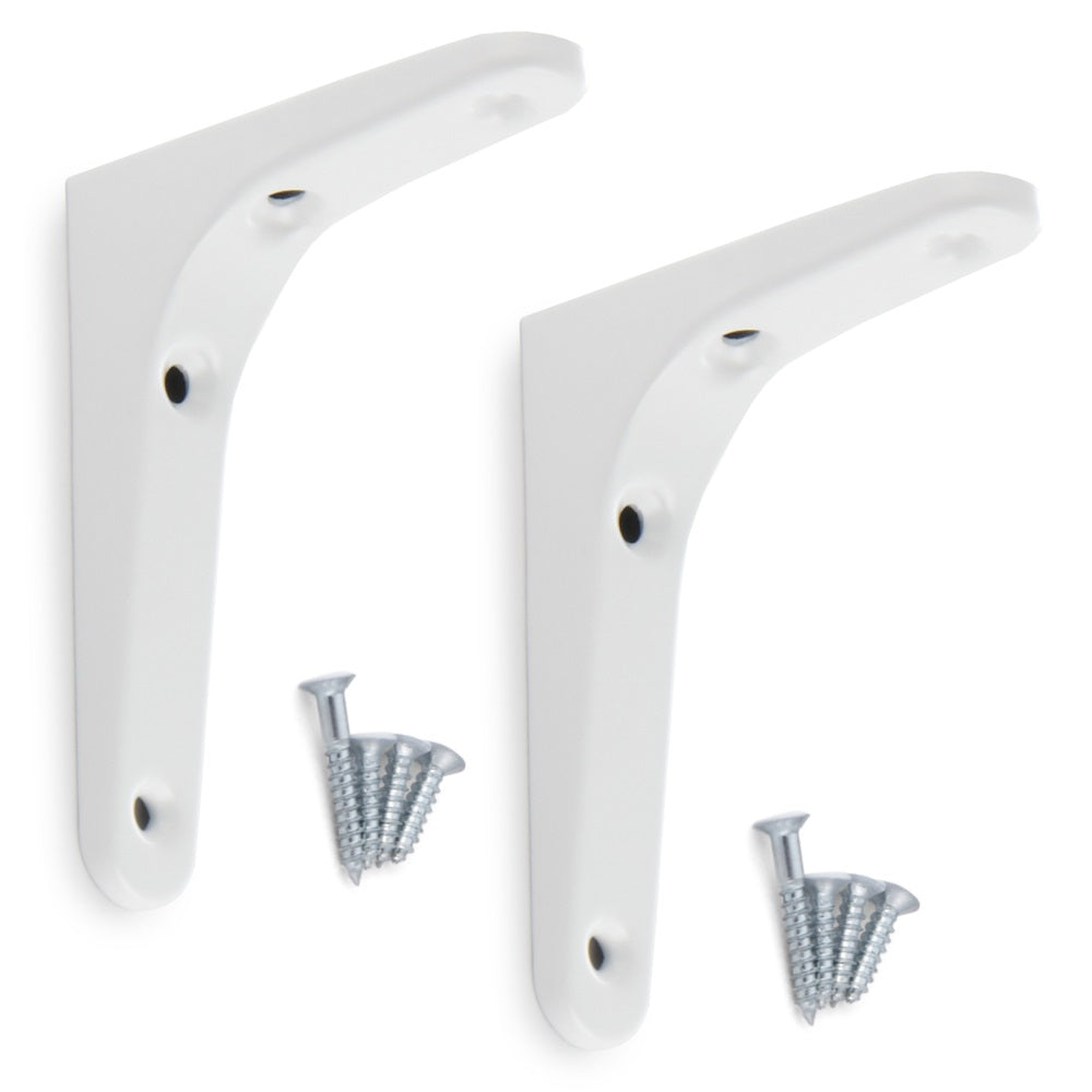 2 high-quality heavy-duty mounting brackets, load capacity: 30 kg (67 lbs), finish: white, 86 mm (3.4"), BTK-85W. Heavy-duty shelf brackets for shelves, dividers, shelves, corner joints, and much more, from Sugatsune / LAMP® (Japan)