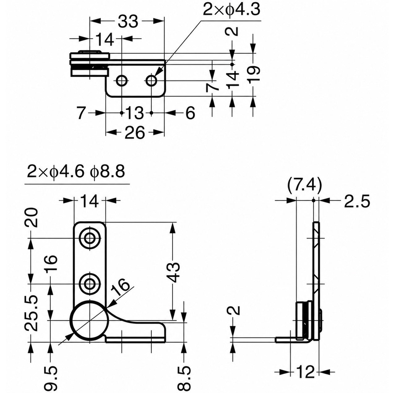Set of 2 friction hinges (left + right), HG-TB7 for equipment covers, furniture flaps, monitor housings