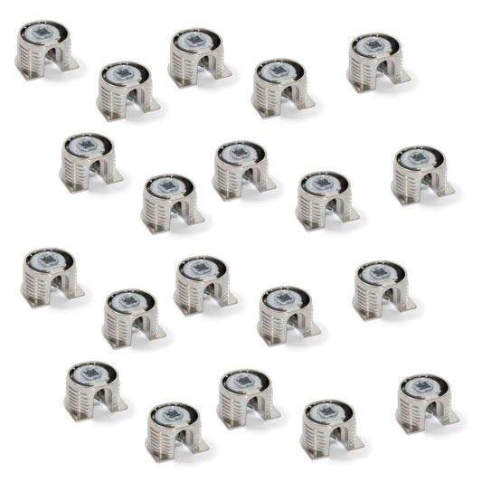 20 Stück stabile Exzenterverbindung ⌀20 mm mit Flansch und Krallenaußenmantel für Plattenstärke 16 mm (5/8″), aus Zamak, 8470907 für Möbelverbindung