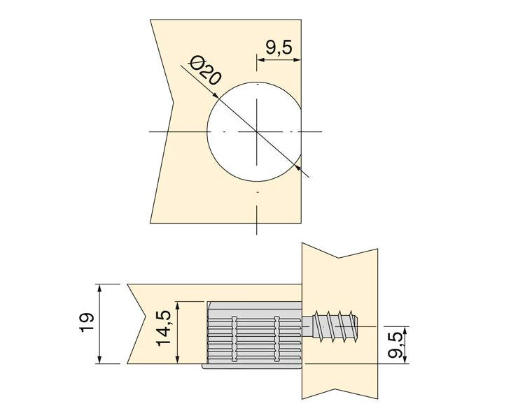 20 Stück stabile Exzenterverbindung ⌀20 mm mit Flansch und Krallenaußenmantel für Plattenstärke 19 mm (3/4″), aus Zamak, 8070907 für Möbelverbindung