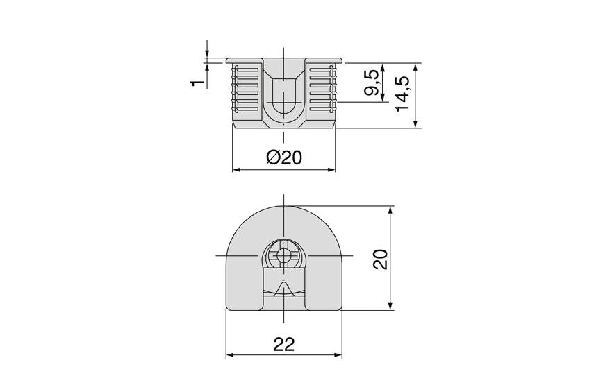 20 Stück stabile Exzenterverbindung ⌀20 mm mit Flansch und Krallenaußenmantel für Plattenstärke 19 mm (3/4″), aus Zamak, 8070907 für Möbelverbindung