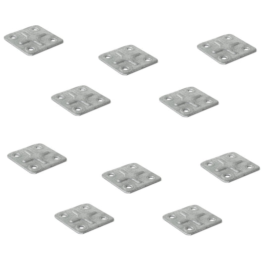 10 pieces of sturdy square flat connectors, with four connection holes, made of robust steel, surface: galvanized, 40 mm (1.6") 8217405. Connecting plate E.FP.40 for panels, worktops, work surfaces, and much more, by EMUCA