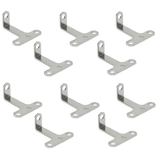10 pieces of sturdy T-shaped angle brackets with three connecting holes made of robust steel, nickel-plated finish, 43 mm (1.7") 8030907. Mounting bracket E.FB.32 for shelves, bookcases, tables, cabinets, and much more, by EMUCA