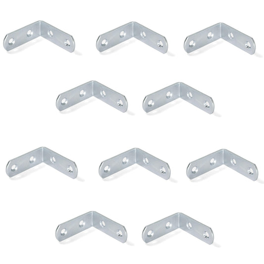 10 pieces of sturdy angle connectors with four connection holes made of robust steel, surface: galvanized, 42 mm (1.7") 8219805. Mounting bracket E.FB.42 for shelves, bookcases, tables, cabinets and much more, by EMUCA