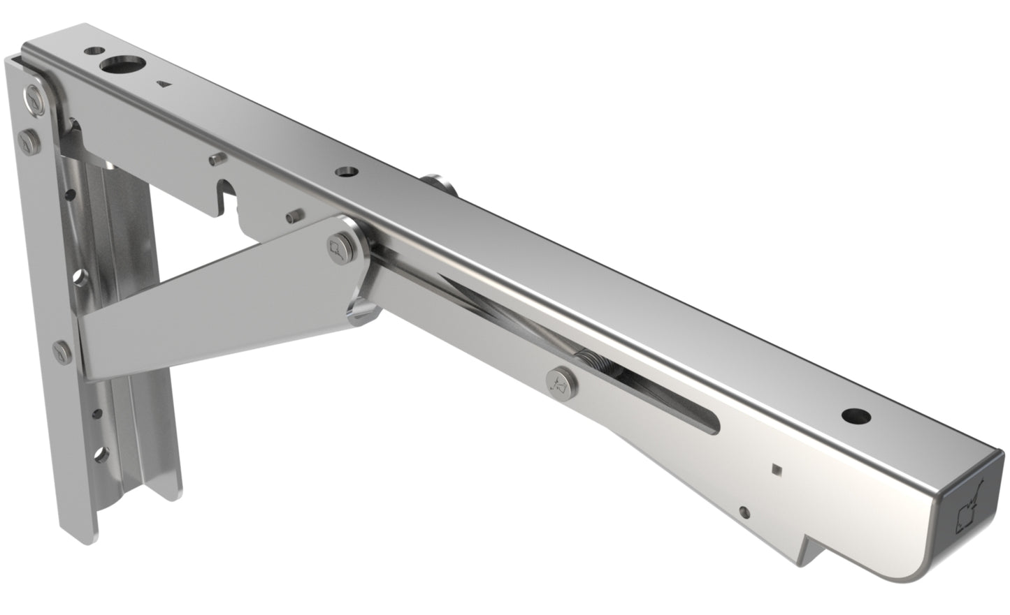 Support de table pliant robuste de haute qualité avec amortisseur à fermeture douce EB-317-DA en acier inoxydable. Console pliable avec une capacité de charge jusqu'à 200 kg. Support de rabat de ROCA / Sugatsune