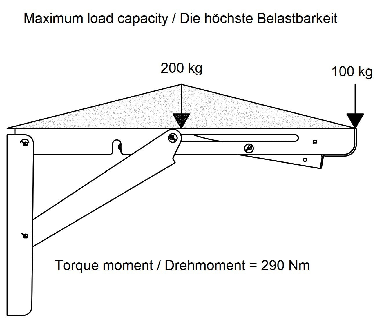 2 supports de table pliants robustes de haute qualité EB-317 en acier inoxydable. Une paire de supports pliables avec une capacité de charge allant jusqu'à 200 kg. Supports de rabat de ROCA / Sugatsune
