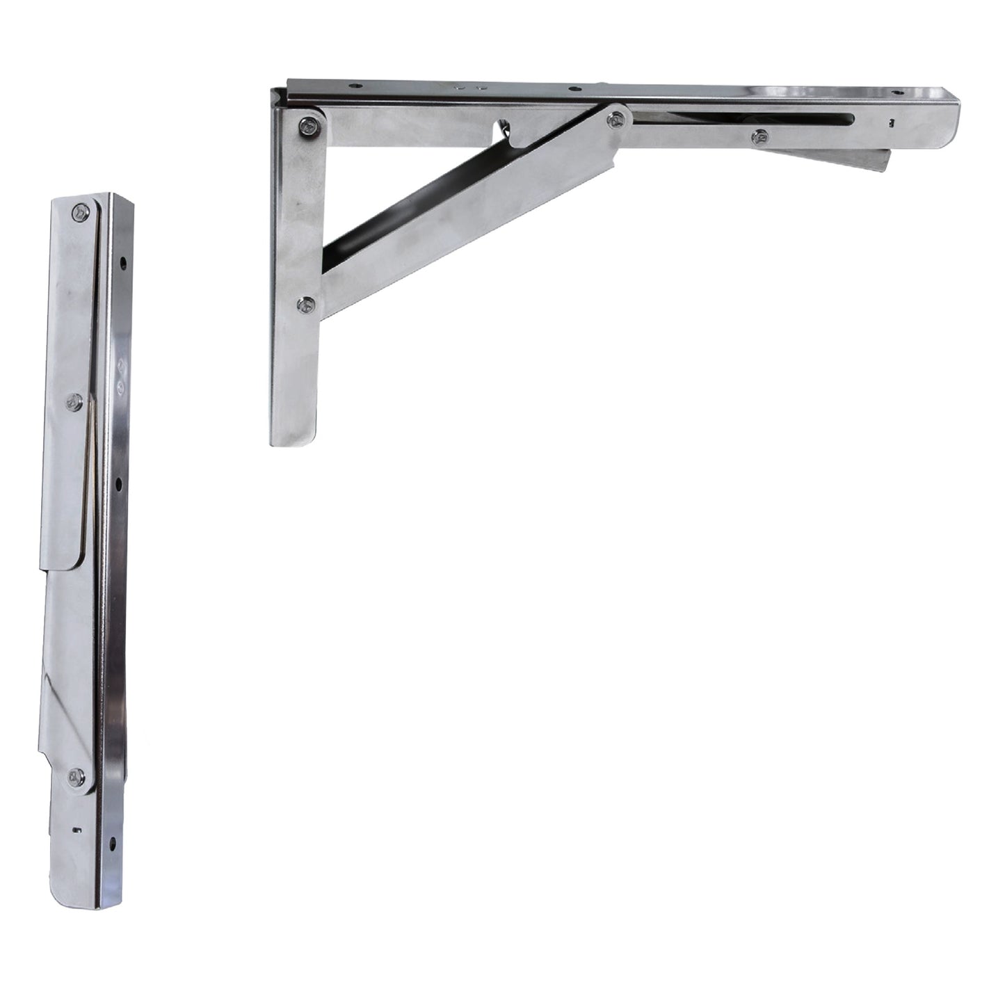 2 supports de table pliants robustes de haute qualité EB-317 en acier inoxydable. Une paire de supports pliables avec une capacité de charge allant jusqu'à 200 kg. Supports de rabat de ROCA / Sugatsune