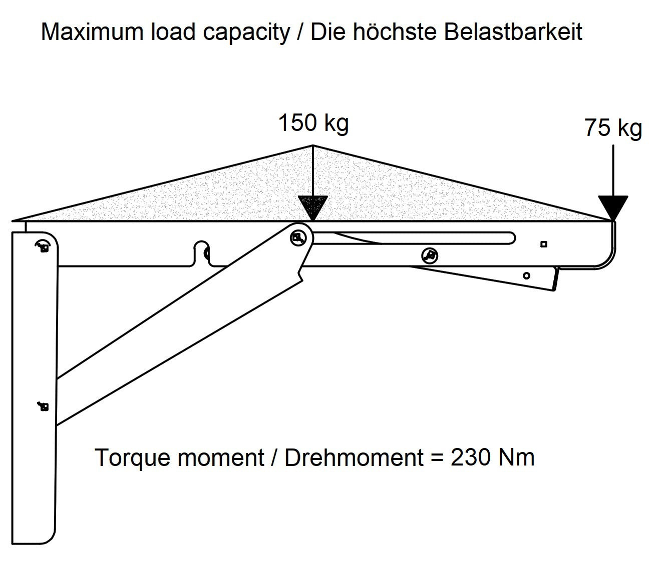2 supports de table pliants robustes de haute qualité EB-303 en acier inoxydable. Une paire de supports pliables avec une capacité de charge allant jusqu'à 150 kg. Supports de rabat de ROCA / Sugatsune