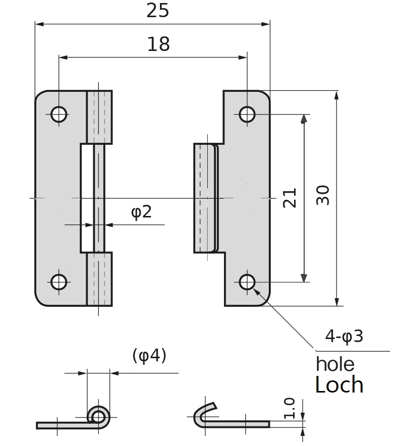 2 Stück hochwertiges Steckscharnier, aus Edelstahl SUS304, Tragkraft: 2 kg (5 lbs), Höhe: 30 mm (1-3/16″), B-1006-5 für Schiffstüren, Wartungsklappen