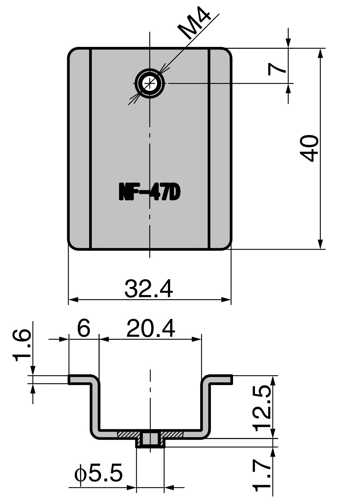 Support NF-47DB pour montage sur tôle pour crochets pliants avec fonction de fermeture en douceur NF-47D de Sugatsune / LAMP® (Japon)