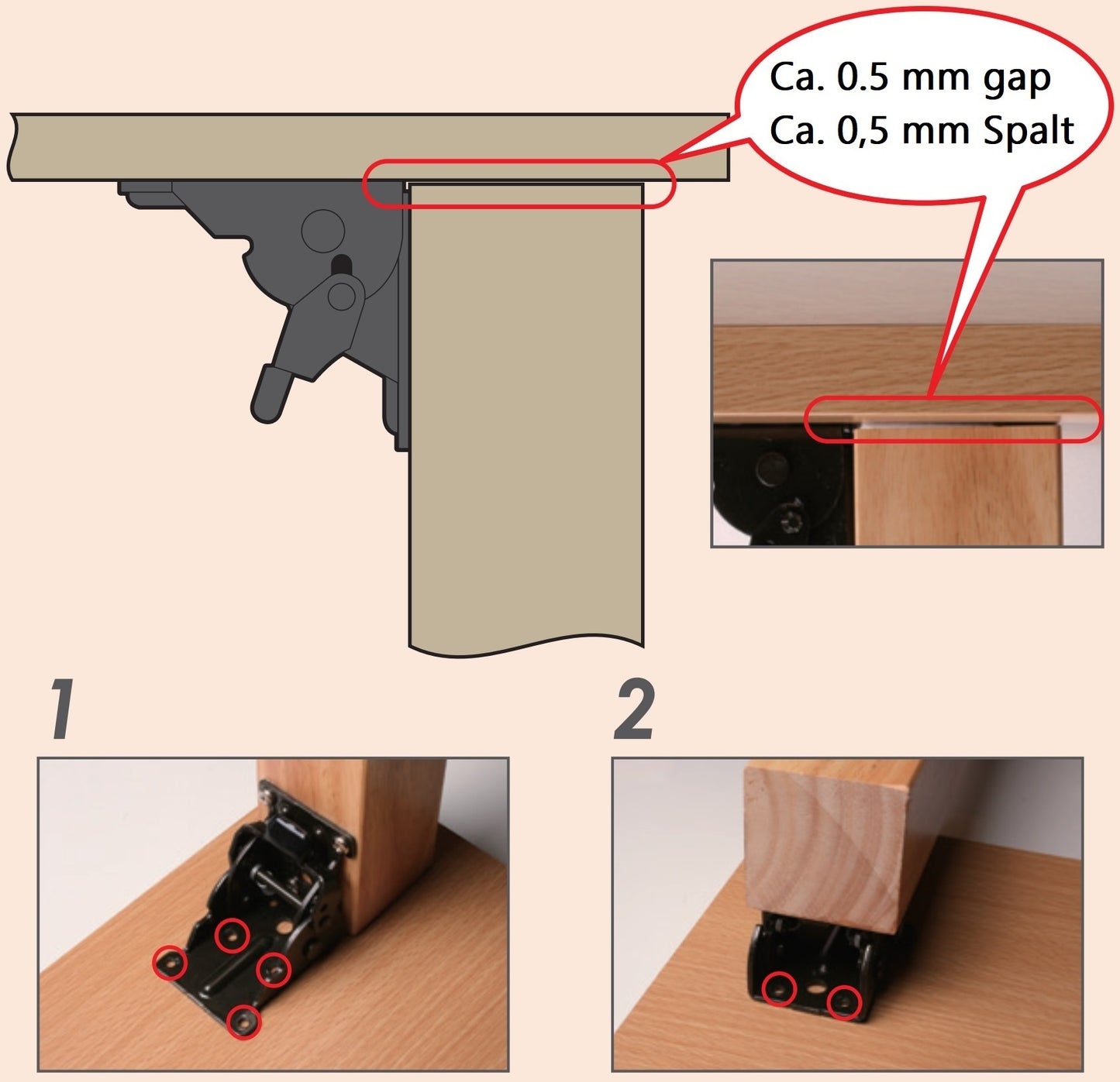 4 charnières de pied de table robustes et pliables, en acier, surface : noire, B205-KTL-BK pour tables basses, tables de salon, pieds de table en bois