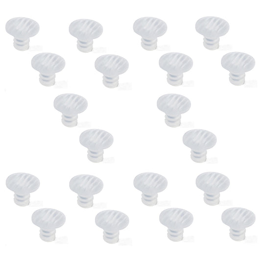 20 pieces of plastic door stop buffers for drilling in, surface: transparent, 10 mm (0.4") E.9017320. Plastic push-in buffers for drilling in kitchen cabinets, furniture, drawers, furniture doors, and much more, from EMUCA.