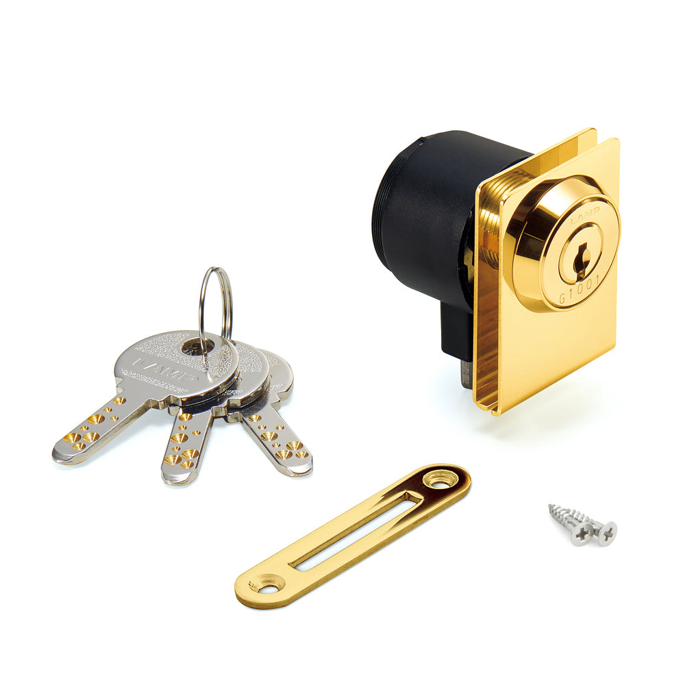 Lever lock for glass doors, Million Lock series, keyed differently 1310GL-SQ-GP-B, by Sugatsune / LAMP (Japan)