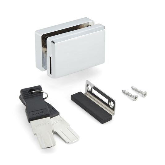 Serrure pour porte battante vitrée encastrée, à clé unique XL-GC02-R-CR-D, par Sugatsune / LAMP (Japon)