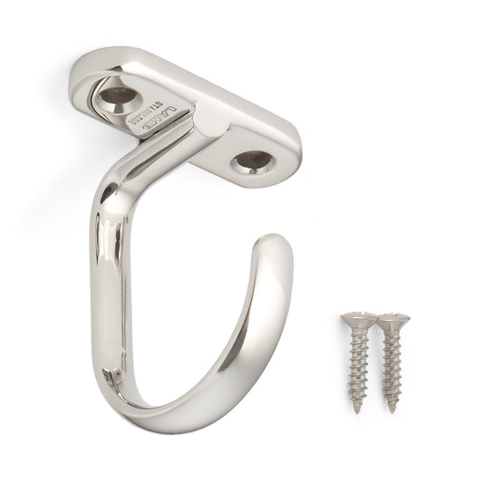 High-quality universal hook for ceiling or under-shelf mounting, made of solid stainless steel, 70 mm (2.8"), DS-H-50. Ceiling hook for humid environments, outdoor use, shipbuilding, and much more, from Sugatsune / LAMP® (Japan)